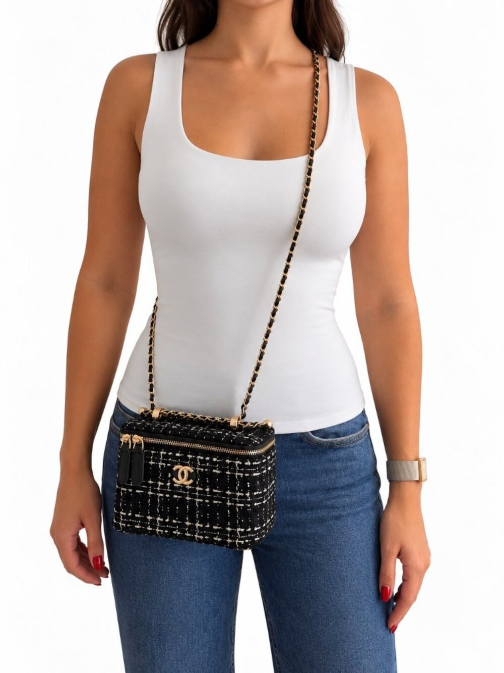 Chanel Tweed Vanity Makeup Case on Chain